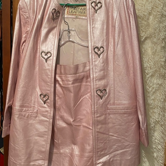 Braefair Leather Jackets & Blazers - Braefair leather metallic light pink vintage jacket with matching skirt.